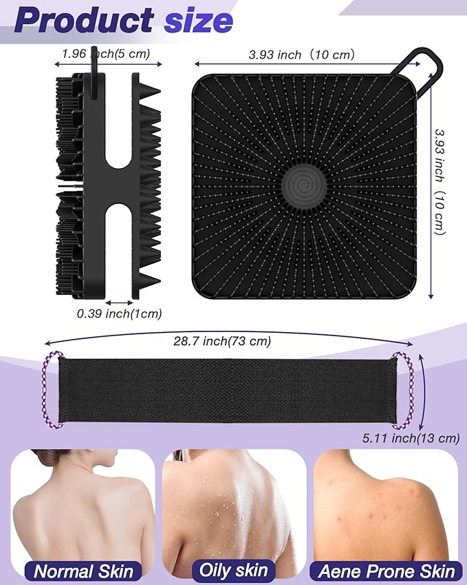 Manmihealth Dual-Sided Silicone Body Scrubber Scalp Massager & African Bath Sponge Net Set, 2-in-1 Silicone Shower Shampoo Brush Africa Wash Net Combination, Lather Well,Strong Exfoliating(Black+Pink)