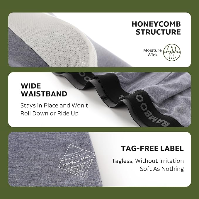 BAMBOO COOL Men's Ultra Breathable Underwear,No Riding Up Boxer Briefs with ComfortFlexible Waistband,Multipack