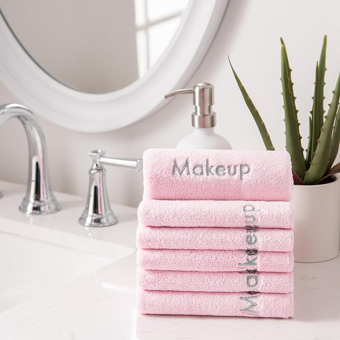 Arkwright Makeup Towels - Pack of 6 - Ultra Soft & Gentle Microfiber Coral Fleece Washcloth Face Make Up Remover, Reusuable Eraser Cloth Essentials for Hosts & Artists, 13 x 13 in, Pink