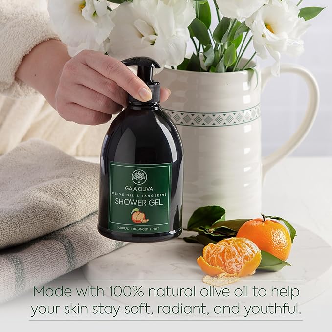 GAIA Oliva Olive Oil Natural Shower Gel with Tangerine, Hydrating, Moisturizing Body Wash for Women & Men, Plant-based Bath & Shower Gel Body Wash for Dry Skin, 16.9 Fl Oz (Pack Of 1)