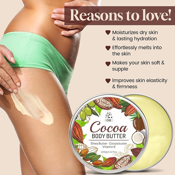 Body Butter for Rough Dry Skin - Deep Hydrating Treatment That Absorbs Rapidly, Non-Greasy Daily Moisturizer for Long-Lasting Nourishment with Cocoa & Shea Butter, Silky Smooth Skin, 100g/3.527oz