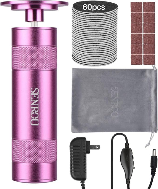 Electric Foot File Callus Remover, 2-in-1 Pedicure Tool with 60 Sandpaper Discs, Adjustable Speed