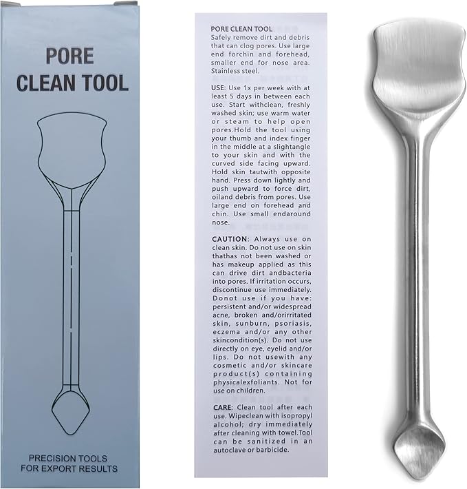 Pore Scraper, Stainless Steel Facial Cleaner Shovel, Double-Head Blackhead Remover Sticks, Face Skin Care Tool, Comedones Extractor Tools for Acne, Comedone, Blackhead, Whitehead, Pimple