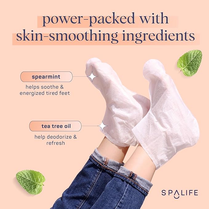 SpaLife Moisturizing Foot Mask | Foot Wrap for Dry Cracked Feet Intensive Repair Treatment | Tea Tree Oil Softening Booties | Callus Remover Alternative | Self Care Gifts for Women | 8 Pack