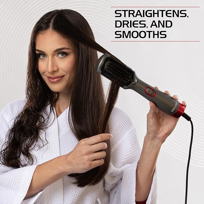 CHI Lava Heated Straightening Brush, 3-in-1 Hair Straightener, Dryer & Smoothing Comb, Reduces Frizz & Increases Shine for Healthy & Easy Styling