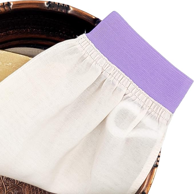 Feel Fine Turkish Exfoliating Mitt – 100% Raw Silk Hammam Kese Glove for Men & Women | Handcrafted Turkish Skin Peeling Scrubber Bath & Sauna Exfoliator (Lilac)