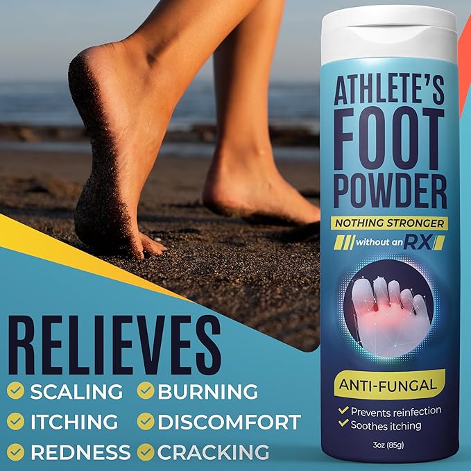 Athlete’s Foot Powder with Miconazole Nitrate 2% & Tea Tree Oil | Relieves Itchy, Burning Feet & Controls Odor | Athlete’s Foot Treatment Helps Prevent Fungus & Reinfection | Pack of 3