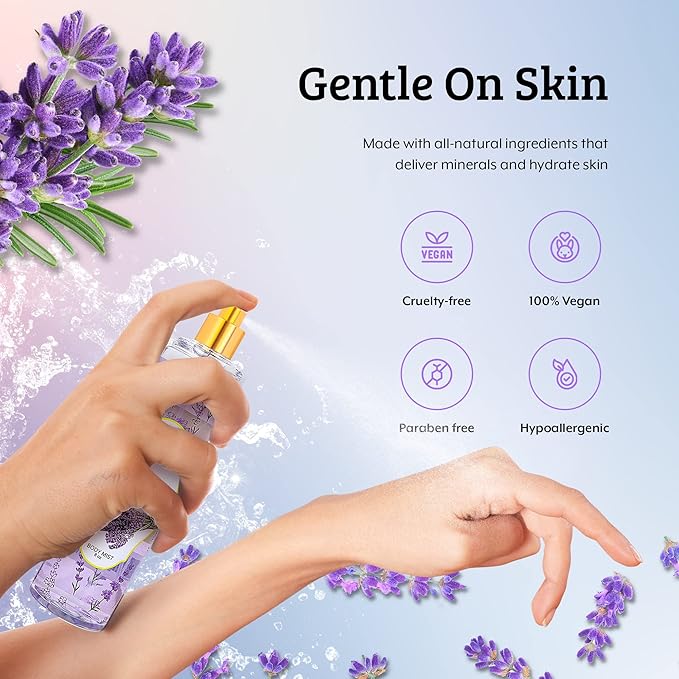 Home Spa Gift 10oz Deep Moisturizing Fragrance Body Lotion & 8 oz. Fine Fragrance Body Mist Set Luxury Self-Care Combo for Women and Girls (Lavender)