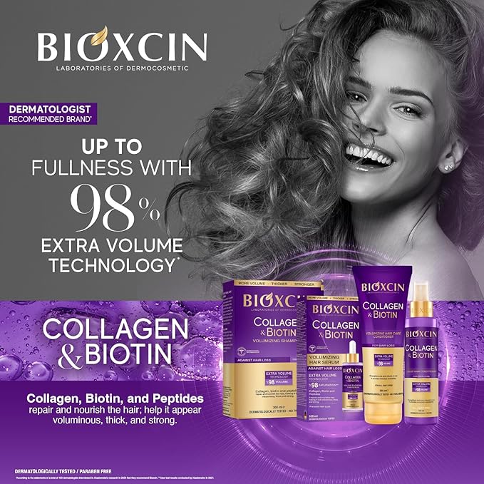BIOXCIN Collagen Biotin Volumizing Shampoo for Thin and Weak Hair, Extra Volume Strength Sulfate-Free, 300 ml