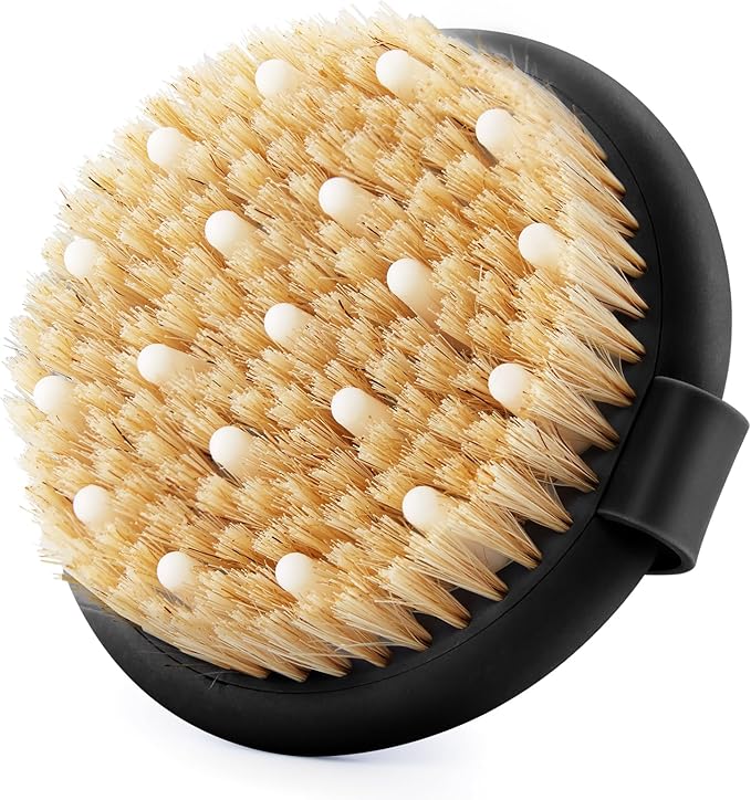 Dry Brushing Body Brush for Massage - Natural Boar Bristle Exfoliating Brush with Massage Nodes for Lymphatic Drainage, Cellulite, Blood Circulation Improving Skin Health for Women Men Elderly(Black)