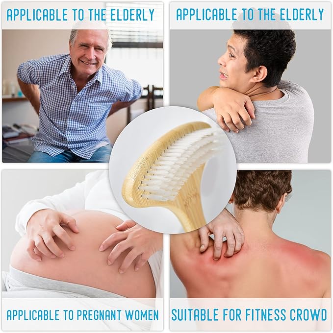 22" Oversized Back Scratcher, Bamboo Body Scratcher for Men and Women, Curved Backscratcher with Long Handle and Wide Nylon Brush Head for Itching Relief, Great for Elders, Pregnant Women