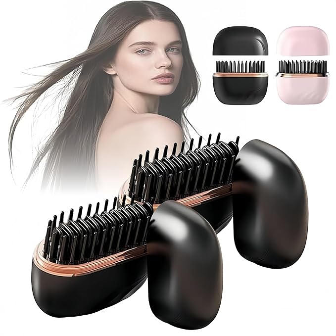 Mini Hair Straightener, New 2-in-1 Cordless Hair Straightener Comb 3-Speed Temperature Control Rechargeable Fast Heating Hot Comb Anti-Scald Shell, Lightweight & Portable Travel for Women (Black 2Pcs)