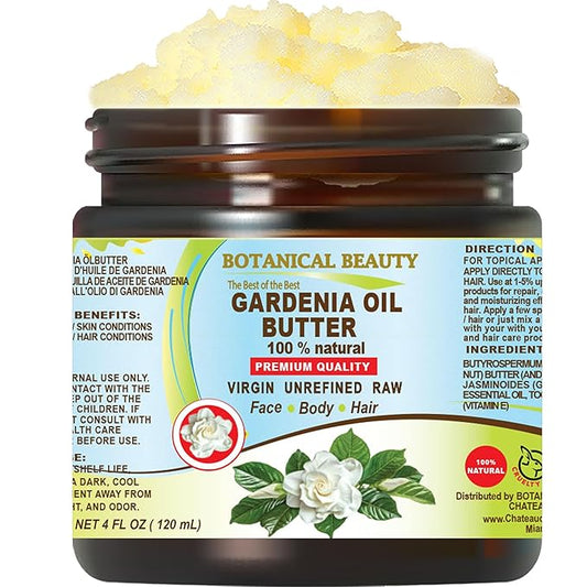 Botanical Beauty GARDENIA OIL BUTTER 100% Natural Gardenia Essential Oil in Shea Nut Butter for FACE, SKIN, BODY, HAIR, NAILS. Beauty Skin Moisturizer Oil Butter. (4 Fl Oz)
