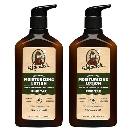 Dr. Squatch Natural Hand and Body Lotion for Men - Made with Shea Butter, Coconut Oil, Vitamin E for 24-Hr Moisturization - Pine Tar (10 fl oz, 2-Pack)