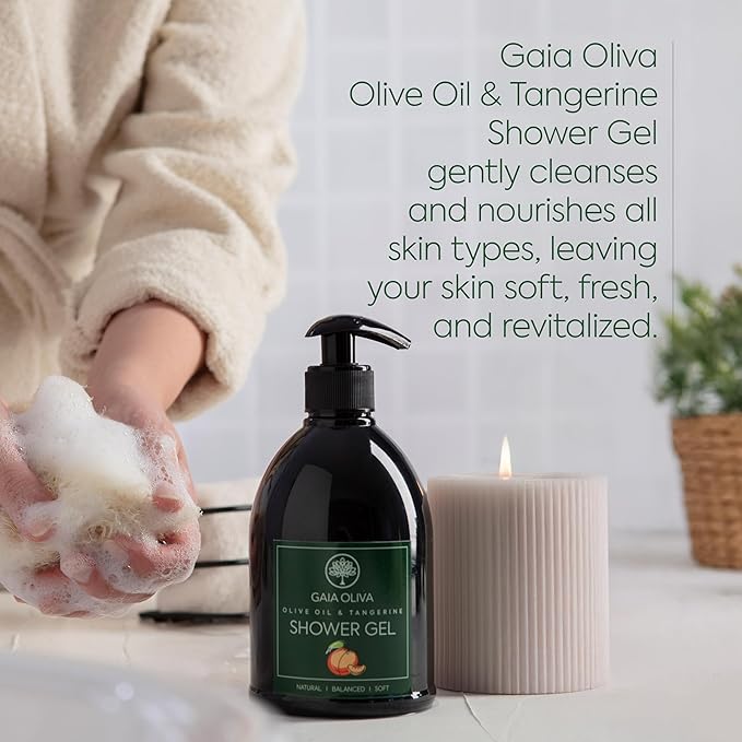 GAIA Oliva Olive Oil Natural Shower Gel with Tangerine, Hydrating, Moisturizing Body Wash for Women & Men, Plant-based Bath & Shower Gel Body Wash for Dry Skin, 16.9 Fl Oz (Pack Of 1)