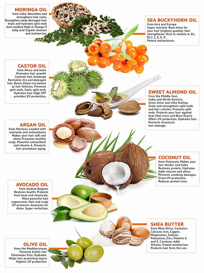 Repair Dry Damaged Brittle Hair Quick with Intense Hydration. Wonderful 9 Hair Oil Blend for Amazing Healthy Hair Beloforte Argan Castor Coconut Olive Avocado Shea Sweet Almond Moringa Sea Buckthorn-2