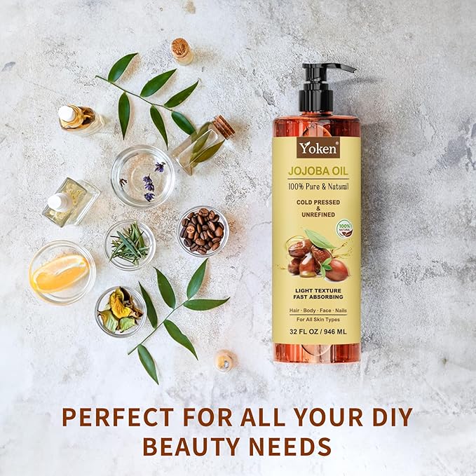 32 fl oz (EWG Verified) 100% Pure Jojoba Carrier Oil - Unrefined, Hexane-Free, Cold Pressed for Skin, Face, Hair, Nails, and Massage