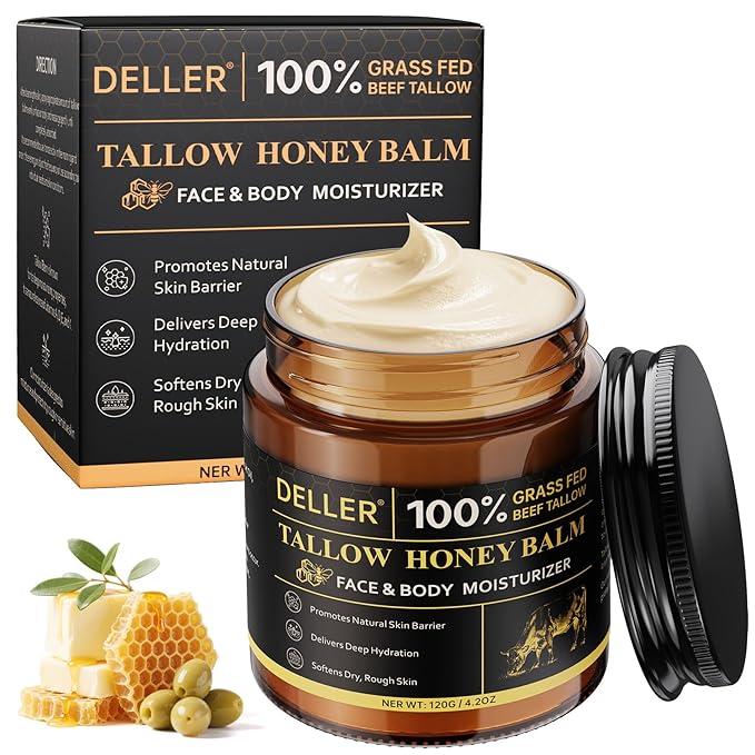 4.2 OZ Beef Tallow for Skin Face, Grass Fed Beef Tallow with Honey Bee Venom Cream Natural Tallow and Honey Balm, Deep Hydration Tallow Face Moisturizer for Dry, Sensitive & All Skin Types