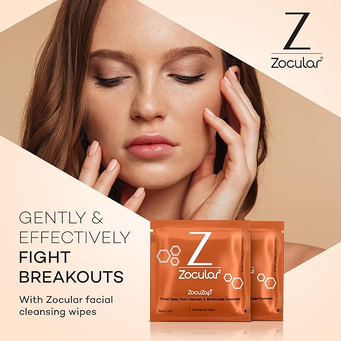 Zocular - ZocuZap Acne Face Wipes - Moisturizing Face Cleansing Wipes for Acne, Makeup Removal, and Exfoliation with Natural Okra Complex for Sensitive, Rosacea Skin - 15/ct