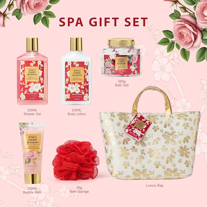 Christmas Gifts for Women - 6Pcs Rose Bath and Body Gift Set Spa Gift Sets for Women Gifts for Sisters with Travel Bag | Perfect Valentine's, Birthday Gifts, Mothers Day Gift for Mom All Occasion