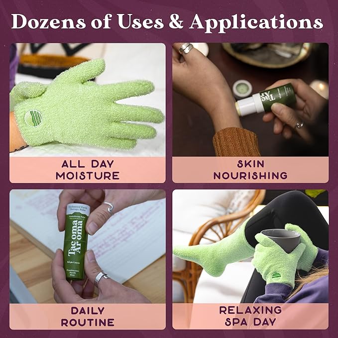 Purple Canyon Fuzzy Socks & Gloves and Essential Oil Balm Spa Kit | Green Socks and Gloves Infused with Aloe Vera and Vitamin E Oil | Beeswax Miracle Balm for Cracked Heel Repair and Foot Care