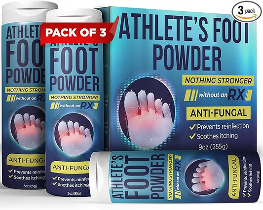 Athlete’s Foot Powder with Miconazole Nitrate 2% & Tea Tree Oil | Relieves Itchy, Burning Feet & Controls Odor | Athlete’s Foot Treatment Helps Prevent Fungus & Reinfection | Pack of 3