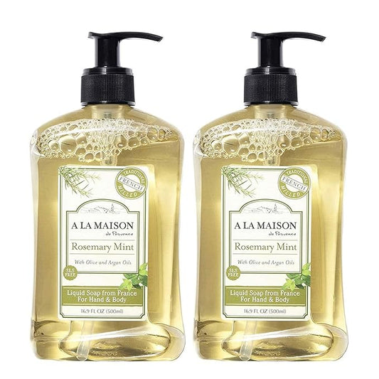 A LA MAISON French Liquid Hand Soap, Rosemary Mint - Natural Hand Wash Made with Essential Oils - Biodegradable, Plant-Based, Vegan, Cruelty-Free, Alcohol & Paraben Free (16.9 oz, 2 Pack)