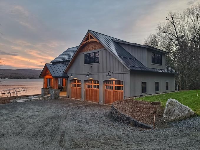 Steel Lighting Co. | Dusk to Dawn | Redondo Barn Light | Outdoor Wall Mounted | 20 inch Dome | 16 inch Gooseneck | Large Farmhouse Warehouse Light Made in America | Cream/Brass