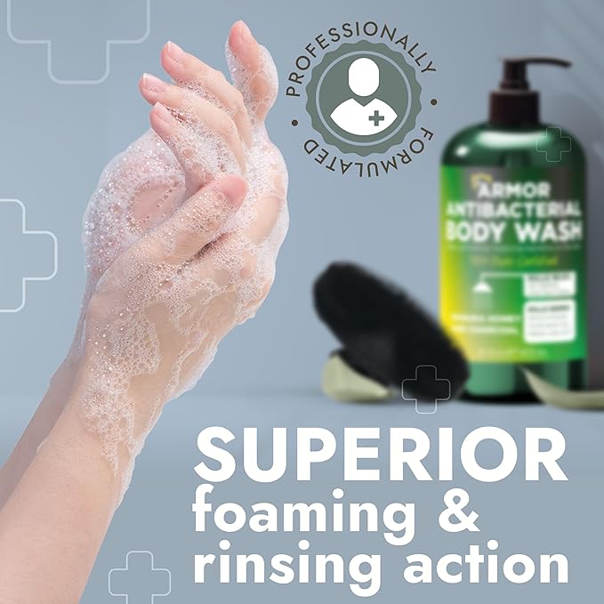Antibacterial Body Wash | Antifungal Soap for Men & Women | Kills 99.9% of Germs & Bacteria | Helps with Back Acne, Body Odor & Jock Itch | Manuka Honey & Charcoal | Includes Scrubber16 fl oz