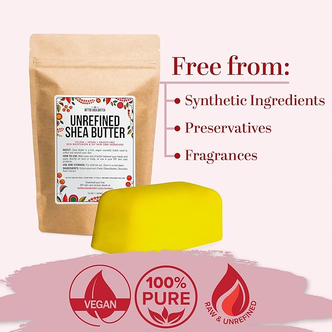 Better Shea Butter Yellow Shea Butter | Authentic, African, Unrefined | Use for Hair, Soap Making, DIY Lotions | 1 LB (16 oz) block