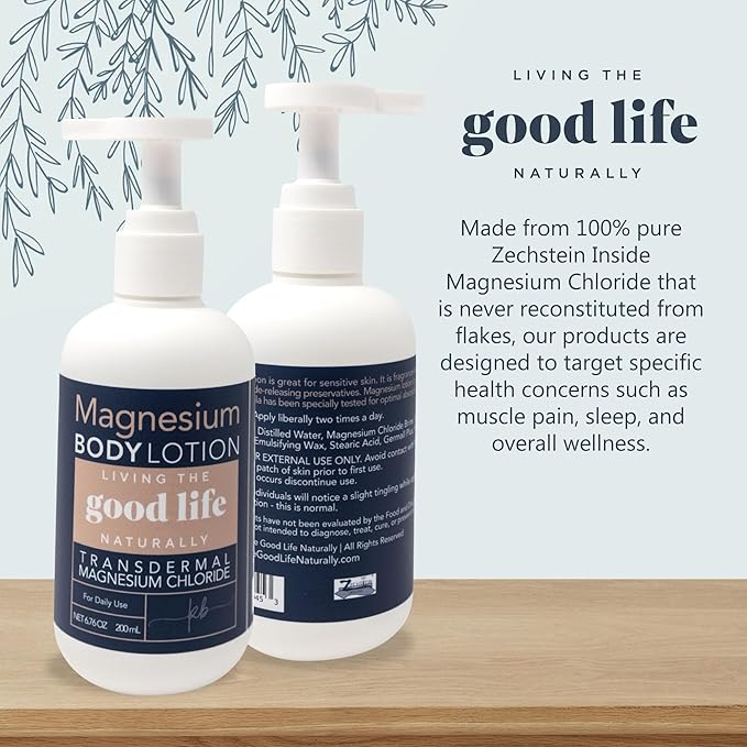 Magnesium Body Lotion - Transdermal Magnesium Lotion Handmade in the USA with Vitamin E, Jojoba Oil, Cocoa Butter, and Magnesium Chloride for Sensitive Skin (BOTTLE COLOR MAY VARY) - 6.76 oz