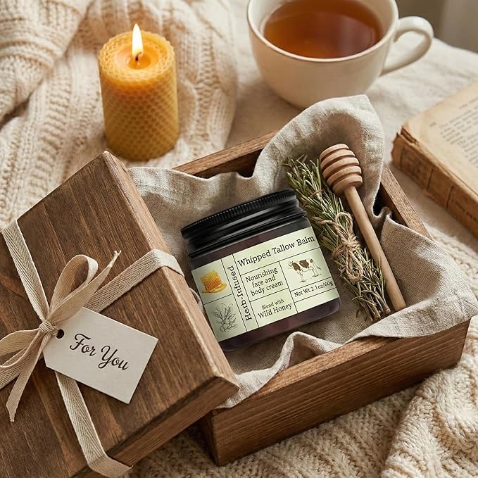 2PCS Organic Grass-Fed Beef Tallow Balm with Raw Honey, Whipped Tallow Face & Body Cream, Natural Moisturizing Tallow Balm, Hydrating Organic Skin Care for Dry, Sensitive & Mature Skin