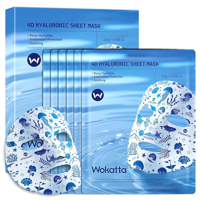 Collagen Face Mask Sheet, Hydrating Hyaluronic Acid Face Masks Skincare for Moisturizing, Soothing, Anti-Aging, Vegan Facial Masks for Women Man Skin Care Gifts 6 Sheet