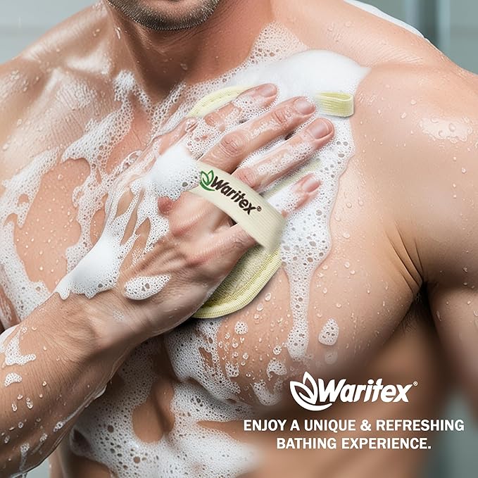 Waritex Egyptian Loofah Exfoliating Body Scrubber with Hand Strap, Oval Shower Pads Made from Natural Egyptian Loofah Fibers, Gentle Cleansing for Face and Body, for Men and Women 3 Count (1 Pack)