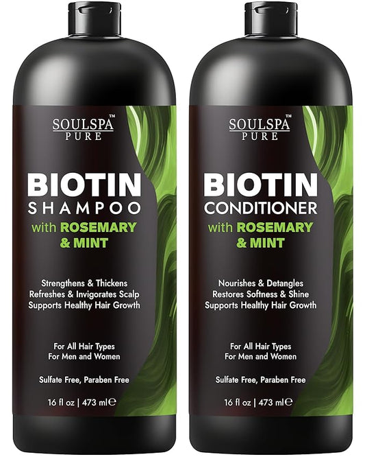 Biotin Shampoo and Conditioner Set for Men & Women | 16 fl oz Each | with Rosemary & Mint | Sulfate Free Hydrating & Strengthening Hair Care for Thinning, Color-Treated & Dry Hair