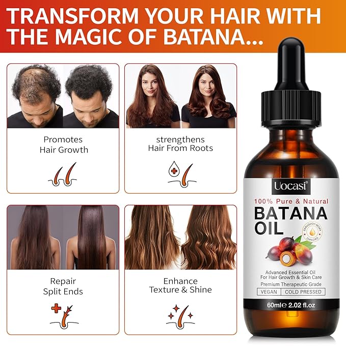 Uocasi 100% Pure Batana Oil for Hair Growth 2-Pack, Unrefined Raw Oil to Thicken Hair, Prevent Hair Loss & Dryness – Natural Hair Strengthening Treatment, 4.04 Oz
