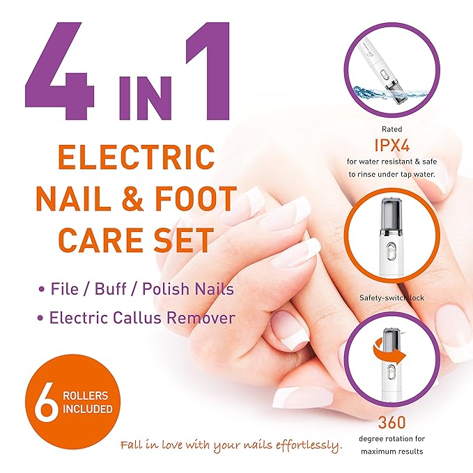 Own Harmony Electric Nail Buffer and Shine Kit for Natural Nails: Manicure Pedicure Tools with Callus Remover Foot Care, Best Electronic Mani Pedi Polisher Set to Buff, Polish, File Thick Toenails