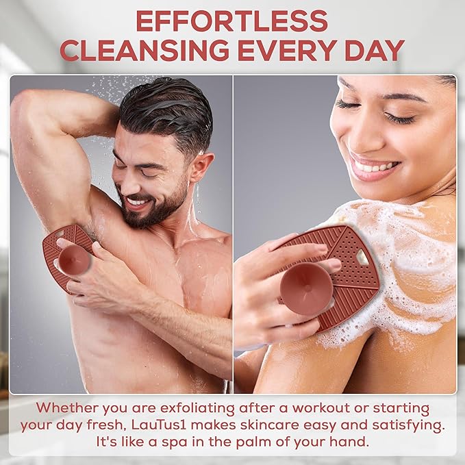 Silicone Body Scrubber – Exfoliating Shower Brush with Suction Handle & Hook | Soft Loofah Alternative for Sensitive Skin | Women, Men, Babies | Dusty Pink