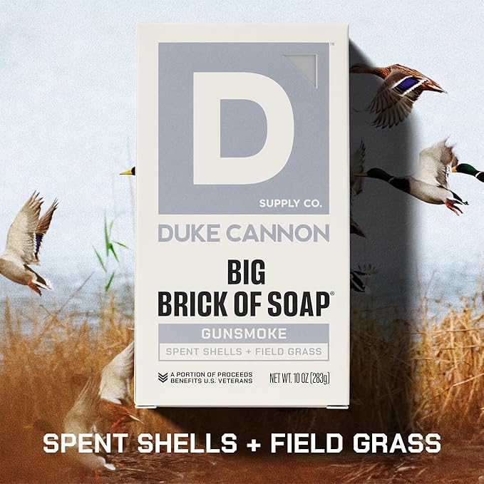Duke Cannon Supply Co. Extra Large Bar Soap - Men's Natural Bar Soap with a Masculine Scent - Spent Shells + Field Grass - Body Soap for Men - All Skin Types - Big Brick of Soap - Gun Smoke (10 oz)