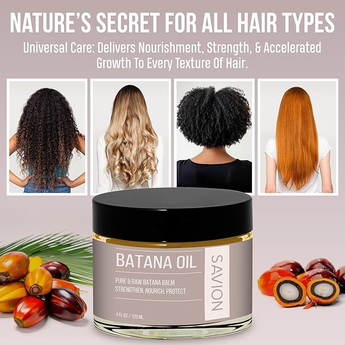 SAVION Raw Batana Oil for Hair Growth - 100% Pure Unrefined Organic Batana Oil Paste, Natural Hair Treatment for Thick Strong Strands - Honduras Sourced - Includes a Shower Cap, 4 Fl Oz, 120 ML