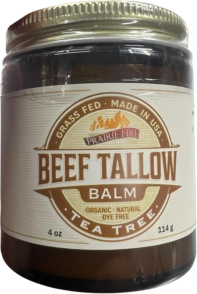 Beef Tallow Balm - 4 oz - Organic Grass Fed and Finished Tallow - Moisturizing Skin Care Tea Tree