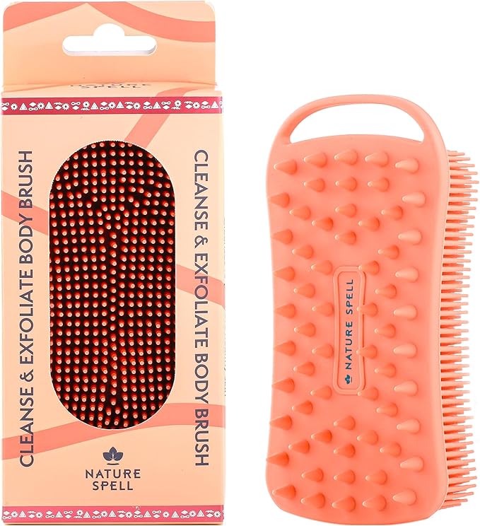 Nature Spell Silicone Body Scrubber, Dual-Sided Exfoliator & Cleansing Brush, Waterproof