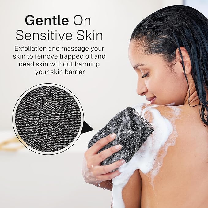 Yiclick Exfoliating Washcloth Towel, Japanese Exfoliating Bath Wash Cloth for Body Exfoliation, Korean Back Scrubber Washer for Shower, African Net Sponge Brush Loofah Exfoliator (Grey)