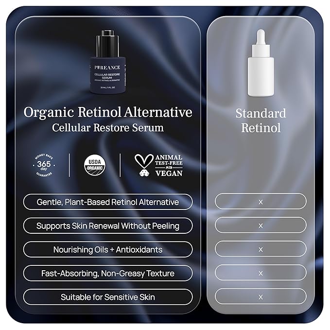 PUREANCE Organic Bakuchiol Plumping Serum - Bakuchiol for Face Skin and Wrinkles - Cellular Restore Serum - With Jojoba Oil, Sea Buckthorn, Camu Camu, Babchi, Maple Leaf Extracts & More - 1 Fl Oz