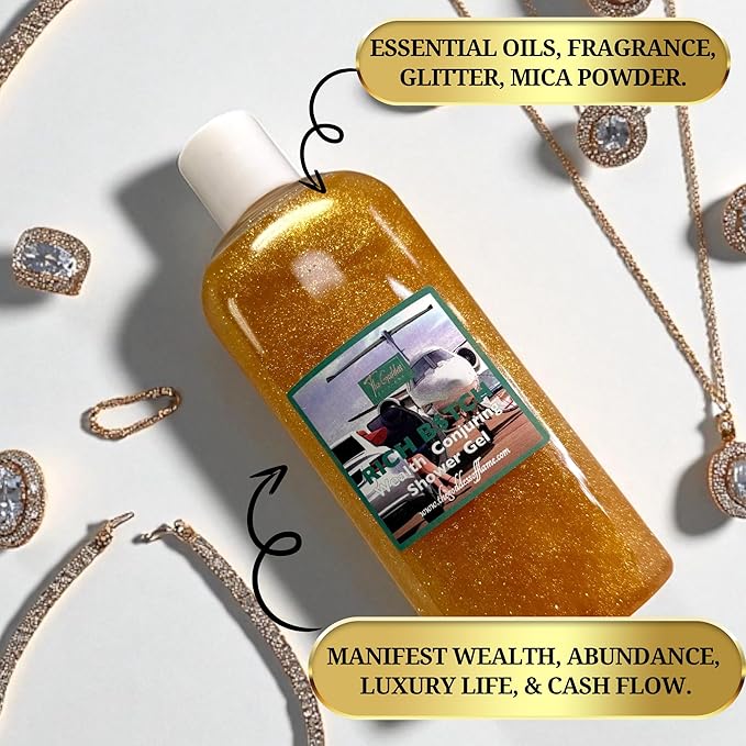 Rich B$tch Shower Gel – 8 oz Handmade Body Wash for Abundance, Wealth & Luxury Energy – Altar-Charged – Wiccan, Hoodoo, Conjure, Manifestation Ritual – Vegan & Sulfate-Free