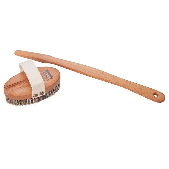 Redecker Wellfit Bath Brush with Removable Steamed Beechwood Handle, 100% Made in Germany, Mixed Horsehair and Plant Fiber Bristles, 17-1/2 Inches Long