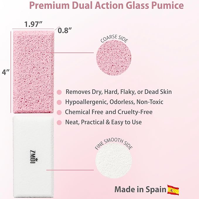 Siliglass Pumice Stone Callus Remover for Feet, Elbows, Hands, and Knees, Spain Made - 2 in 1 Pedicure Exfoliator and Scrubber for Rough, Hard Skin (1 Pack)