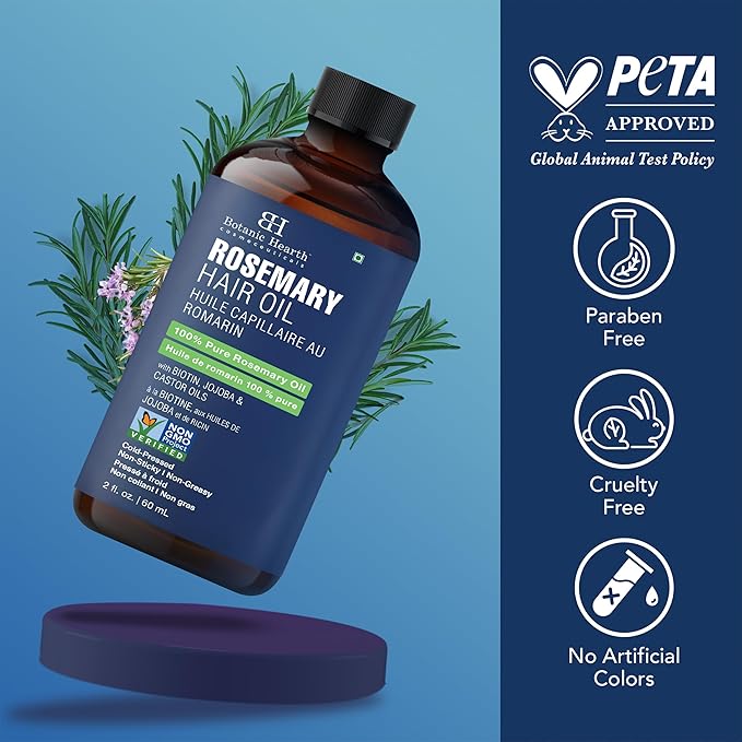 Botanic Hearth 100% Pure Rosemary Oil For Hair Growth | Infused with Biotin, Jojoba & Castor Oil | Hair Oil Repairs Dry Damaged Hair, Strengthening, Healthier - Hair Tonic, 2 fl oz