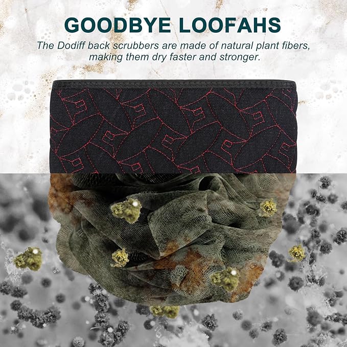 Exfoliating Back Scrubber for Use in Shower, 38.5 Inch Back Washer with Handles, Dual-Sided Body Exfoliator for Daily & Deep Skin Cleaning, Bath Back Scrub Washcloth for Men & Women (Black)