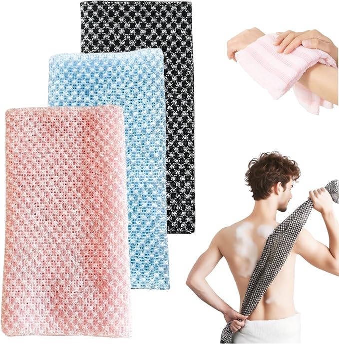3PCS Exfoliating Shower Towel for Men and Women, 2026 New Premium Scrub Wash Back Bath Cloth for Body Face, Exfoliating Washcloth Back Body Scrubber for Men & Women (#A)